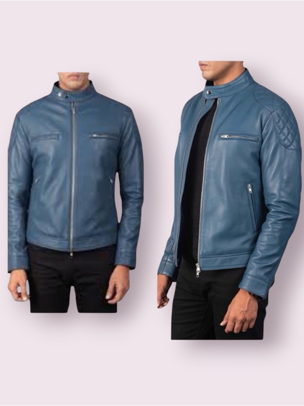 The Jacket Maker Gatsby Buttery Soft Leather Biker Jacket Blue Size XXL